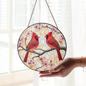 Cardinal Stained Glass Suncatcher: Bird Window Hanging, Memorial Art