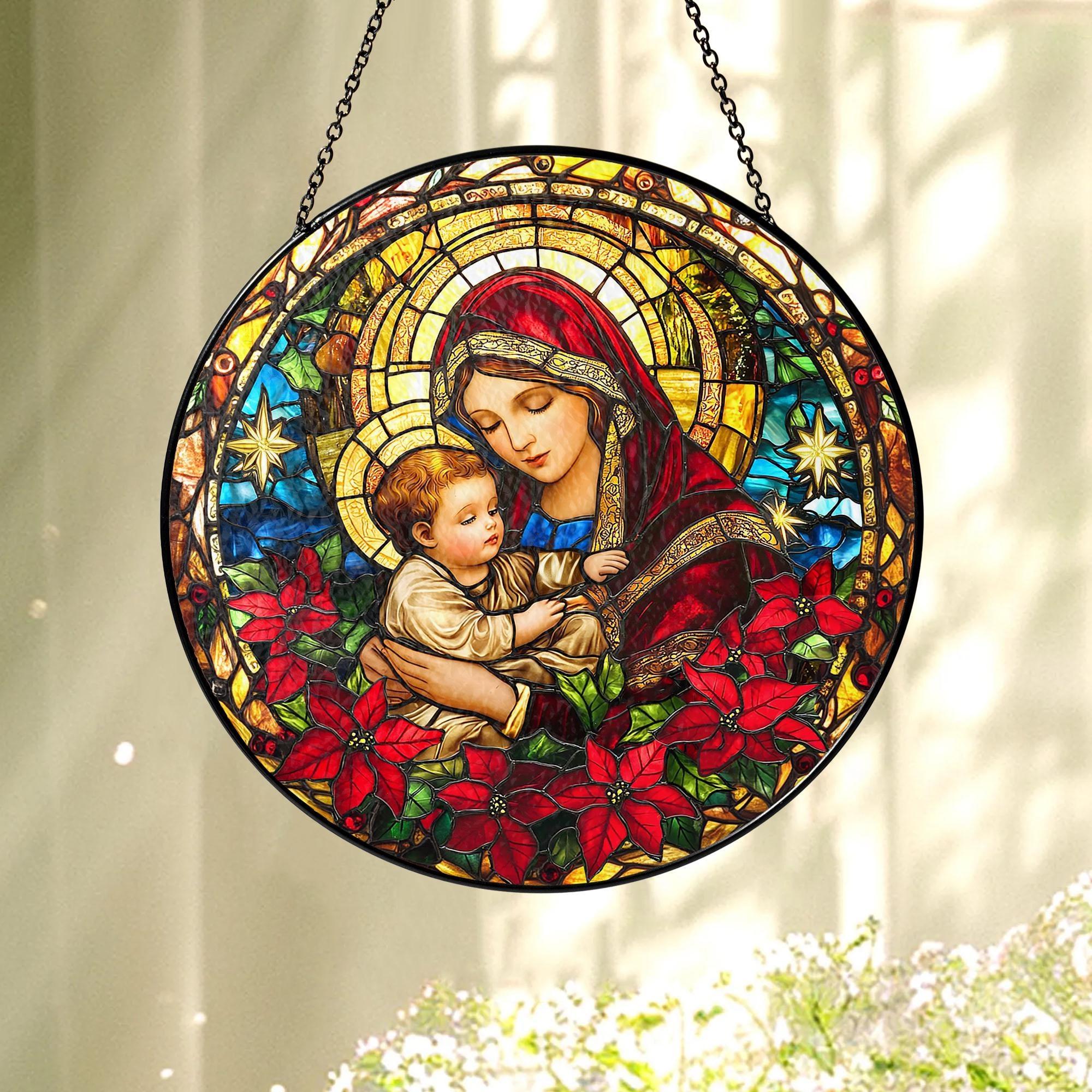 Virgin Mary and Baby Jesus Christmas Glass Suncatcher, Faith Christmas ...