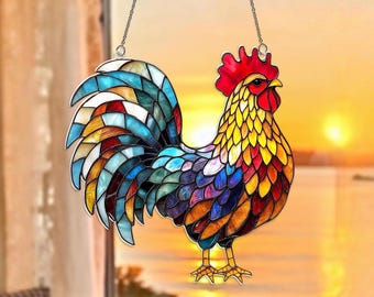 Rooster Acrylic Suncatcher, Rustic Window Hanging Decor