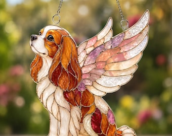 Angel Cavalier King Charles Spaniel Suncatcher, Dog Memorial Gift, Acrylic Angel Dog Window Hanging, Pet Loss Gift Decor