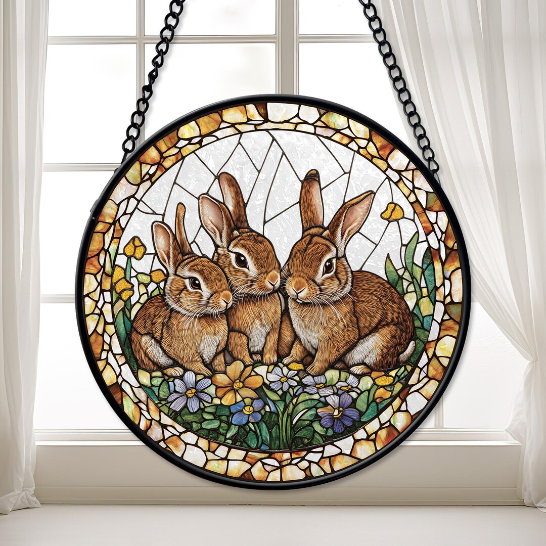 Rabbit Glass Suncatcher: Bunny Window Decor, Wildlife Ornament - Etsy