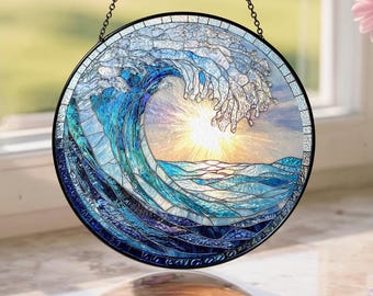 Sea Waves  Glass Suncatcher: Coastal Window Hanging