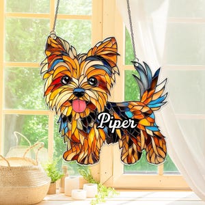 Custom Yorkshire Terrier Acrylic Suncatcher,Yorkie Dog Ornament,Yorkie Window Hanging Decor,Yorkie Stained Glass Art,Yorkshire Terrier Gifts afbeelding 3