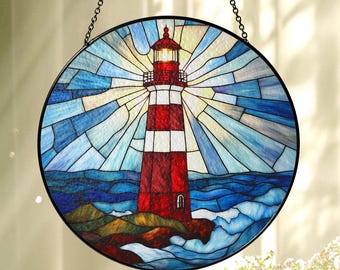 Lighthouse  Glass Suncatcher: Coastal Window Hanging