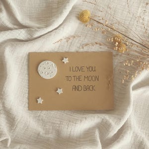 Liebeskarte mit Mond & Sternen – Handgemachte Kraftpapier-Karte I LOVE YOU |Geschenk zum Valentinstag, Jahrestag oder einfach so