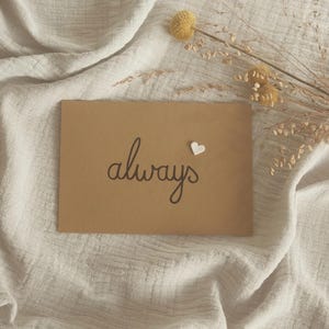 Grußkarte mit Herz – Handgemachte, schlichte Liebeskarte ALWAYS aus Kraftpapier | Unikat für Hochzeit, Valentinstag, Jahrestag
