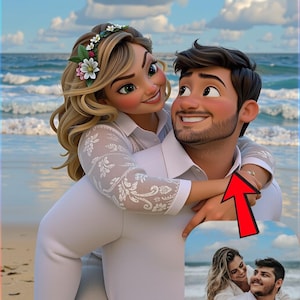 Portraits de couple, dessin animé personnalisé style Pixar à partir d'une photo, portrait numérique 3D, devenir un personnage Pixar, cadeau pour couple Saint-Valentin