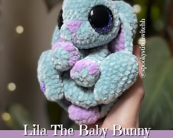 Patrón de amigurumi de crochet Lila The Baby Bunny Snuggler