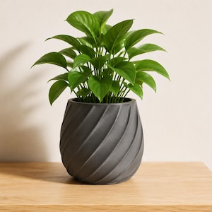 Moderner 3D Druck Blumentopf aus PLA Grau Spiral Design Pflanztopf in 3 Größen & Set Dekotopf für Zimmerpflanzen