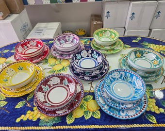 Positano-Amalfiküstengeschirr, handgefertigt in Italien, Vietri-Schüsseln, Speiseteller, Obst-/Dessertteller