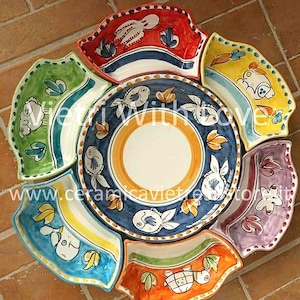 Positano Amalficoast Cold dinner appetizer. 7pcs Vietri ceramic