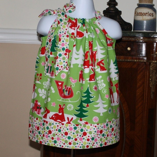 holiday Pillowcase dress Michael Miller Yule critters Christmas baby toddler girls dress 2t, 3t, 4t, 5t