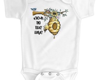 Baby Onesie® brand bodysuit, new to the hive, personalized baby bodysuit, unisex baby shower gift, new baby gift, baby take home outfit