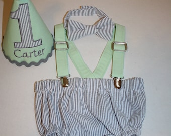 Cake smash boy first birthday outfit boy 1st birthday boy personalized first birthday hat cake smash outfit bow tie suspenders diaper cover