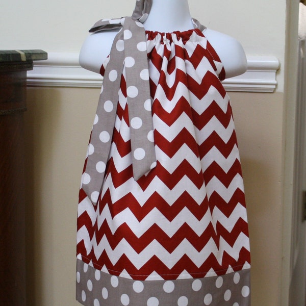 SALE alabama colors chevron Pillowcase dress riley blake crimson red gray toddler game day dress 3, 6, 9, 12, 18 mo 2t, 3t, 4T