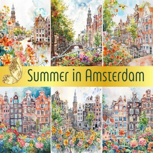 30 images numériques d'été à Amsterdam | Kit imprimable | Téléchargement instantané |  Scrapbooking |  Carte de journalisation | Clipart aquarelle | PNG