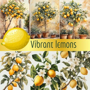 16 images numériques Citrons éclatants | Kit imprimable | Téléchargement instantané |  Scrapbooking |  Carte de journalisation | Clipart aquarelle | PNG
