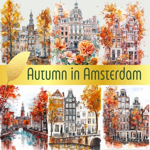 9 images numériques Automne Amsterdam | Kit imprimable | Téléchargement instantané |  Scrapbooking |  Carte de journalisation | Clipart aquarelle | PNG