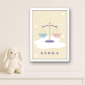 Libra Zodiac Wall Art | Cute Nursery Zodiac Sign Print | Astrology Kids Room Decor