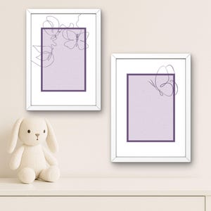 Set of 2 Butterfly Nursery Prints | Minimalist Purple Kids Room Wall Art | JPG Digital Download in 5 Aspect Ratios