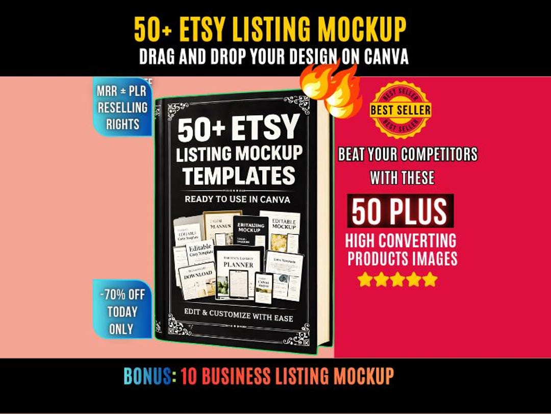 50 Etsy Listing Mockup Templates Bundle for Digital Products, Editable ...
