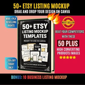 50 Etsy Listing Mockup Templates Bundle for Digital Products, Editable Canva Mockups for Etsy Listings, Etsy Product Thumbnail Templates