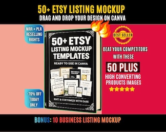 50 Etsy Listing Mockup Templates Bundle for Digital Products, Editable Canva Mockups for Etsy Listings, Etsy Product Thumbnail Templates