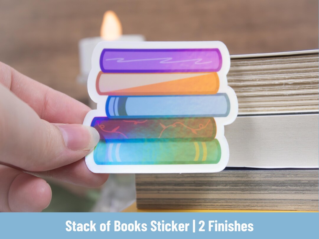 Stack of Books Vinyl Sticker | Original Hand-drawn Art | Holographic E ...