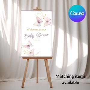 Editable Butterfly Baby Shower Welcome Sign - Personalized Butterfly Baby Shower Welcome Poster - boho baby shower - pink and gold theme