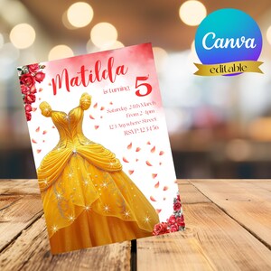Princess Birthday Invitation - Editable Digital Invite - Gold Pink Theme - Instant Download - Editable Princess Party Invitation  Download