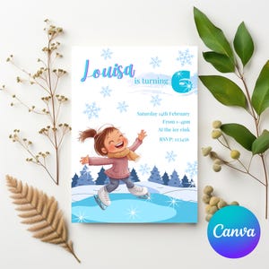 Ice skating birthday party, ice skating invitation, winter party invite, editable template,  digital download, girls skating birthday party