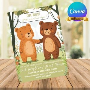 Editable Oh Boy Let The Adventure Begin Baby Shower Invitation - Rustic Forest Theme - Digital Download - Woodland Baby Shower Invitation