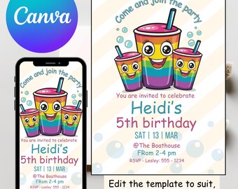 Bubble Tea Invite Bubble Tea Party Boba Tea Birthday Digital Invitation Boba Party Invite Printable Invitation Editable Template girls party