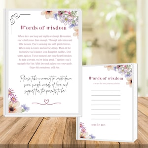 boho printable advice for the new parents cards, words of encouragement, words of wisdom, baby shower advice, wishes for baby card,  floral