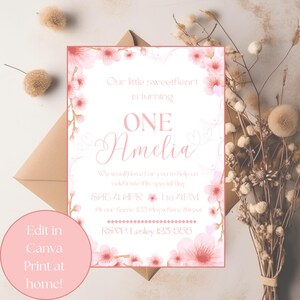 our little sweetheart is turning one birthday party invitation, valentines day invite girls 1st birthday canva editable digital download