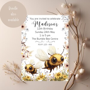 Convite de aniversário editável de abelha Bumble Bee Party Bee One Digital Download 1º aniversário menina Honey Bee convite modelo para impressão