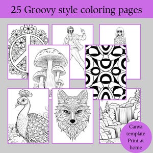Groovy coloring book cute coloring book printable coloring pages printable pdf for adults and kids  retro coloring pages party favors