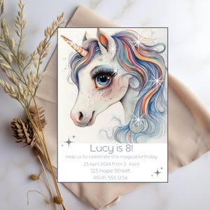Invito di compleanno unicorno Invito magico per la festa di unicorno Modello modificabile Download immediato Invito digitale per la festa delle ragazze