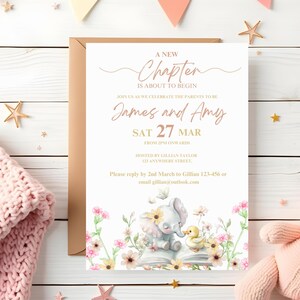 A new chapter is about to begin baby shower invitation, editable storybook baby shower invite template, gender neutral, digital download