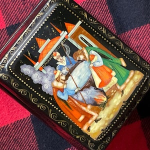 Vintage Russian Lacquer Box. Miniature Palekh Handpainted Trinket Box. Three Wise Men? Three Kings?