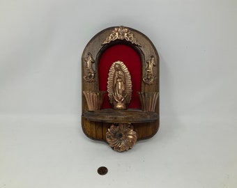 Vintage Virgin of Guadalupe Altar Madonna And Child Nightlight. Vintage Hanging Religious Shrine.