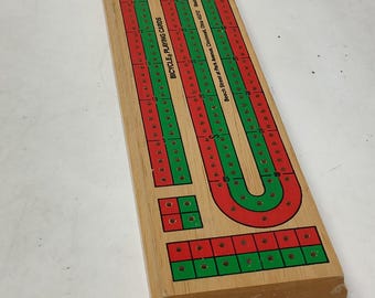 Vintage Bicycle Wooden Cribbage Board Green Red Double Track 6 Pegs