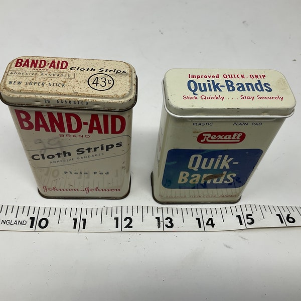 Old Band-Aid Tins Vintage Rexall and Johnson & Johnson Tins Lot of 2 Bandage Tins. VIntage Bandaid Cans.