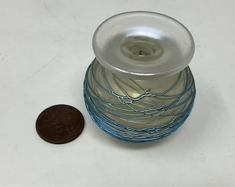 Vintage, Early Elaine Hyde Perfume Bottle dated 1987, signed “HYDE” NO STOPPER.  Glass thread wrapped miniature bottle