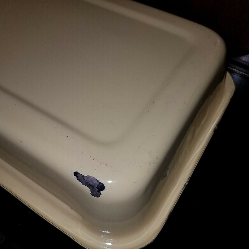 Vintage Yellow Enamelware Enameled Farmhouse Cake Pan 16x10 Baking Dish