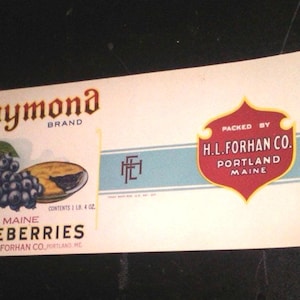 Unused, Vintage Blueberry Can Label. Raymond Blueberries. Portland, ME