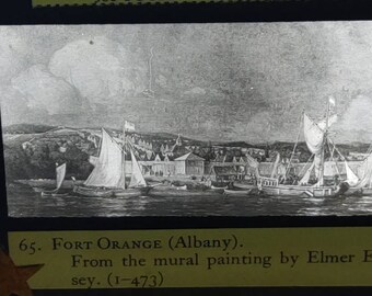 Antique Glass Negative. From mural painting: Elmer E. Garnsey Fort Orange Albany. The Pageant of America, Yale University Press. 3" x 4"