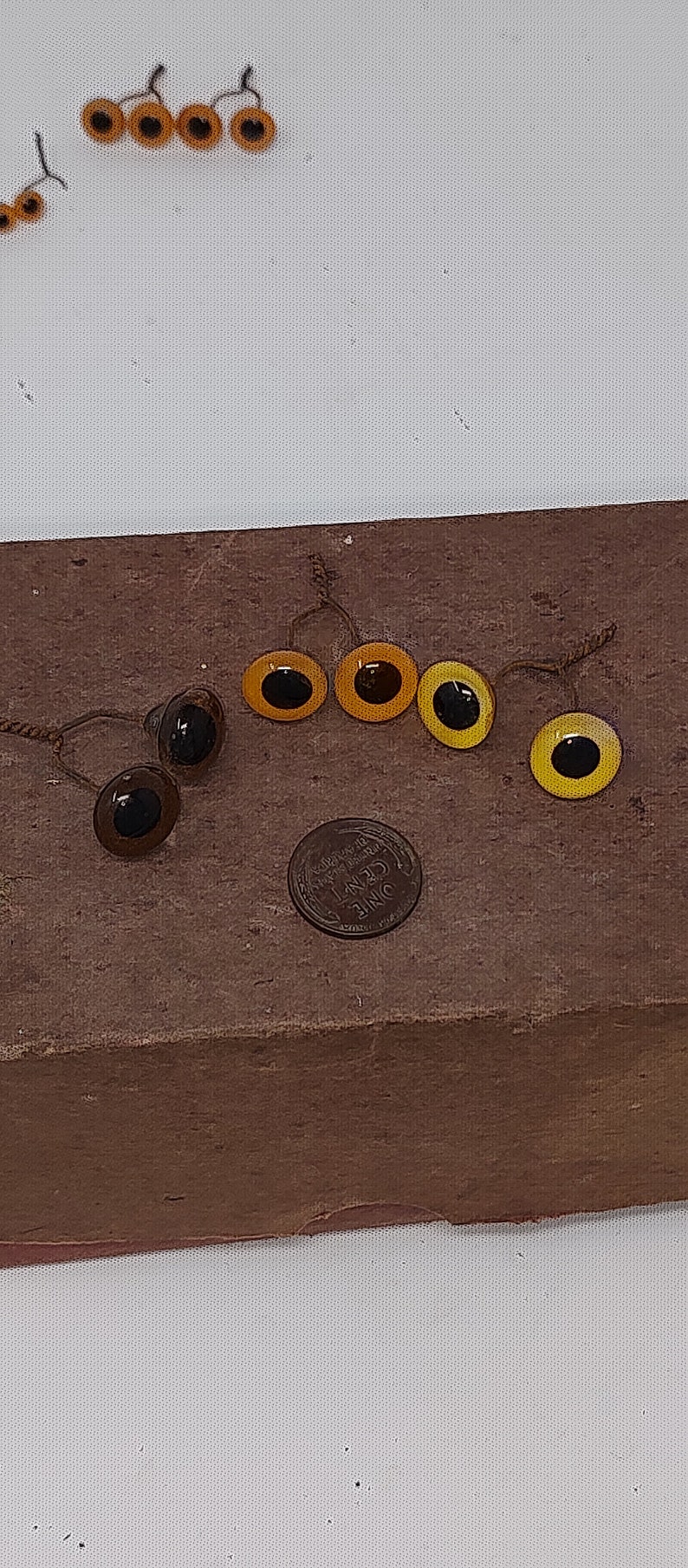 Choice of ONE pair of Antique Yellow Brown or Orange Glass Eyes image 1