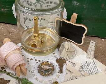 Bits and Bobs Destash Lot. All vintage antique inspiration Shabby French Brocante Boudoir Waterless Snow Globe Kit.