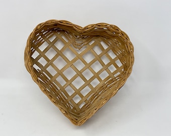 Vintage Heart Shaped Wicker Basket. Vintage Boho Basket.